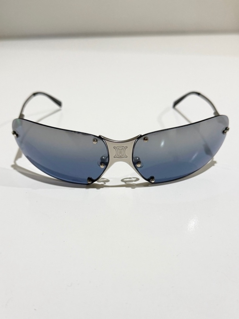 VTG Celine Triomphe Wrap Sunglasses SC 1032 Col. 581 Silver Y2K Deadstock Set